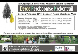 Flyer Pereboomse Krekentrail , meer sfeerfoto's parcours op website